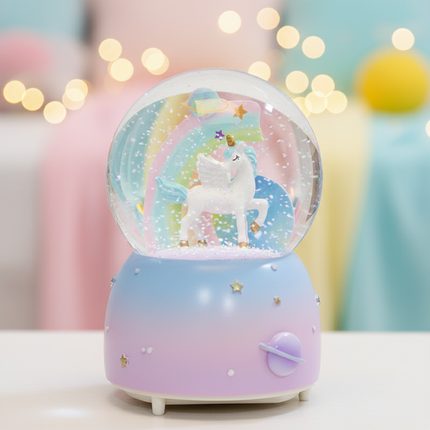 rainbow unicorn snow globe - lifestyle
