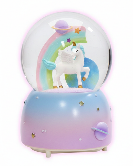 rainbow unicorn snow globe - white-bg