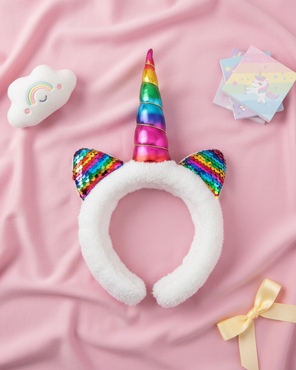 rainbow unicorn spa headband - flat-lay