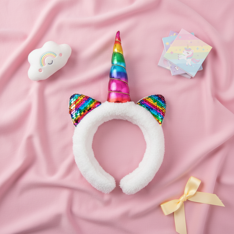 rainbow unicorn spa headband - flat-lay