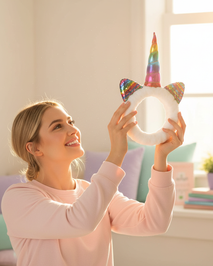 rainbow unicorn spa headband - in-use