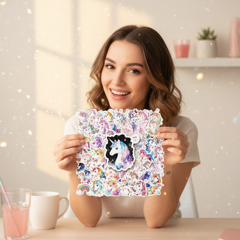 rainbow unicorn stickers - in-use