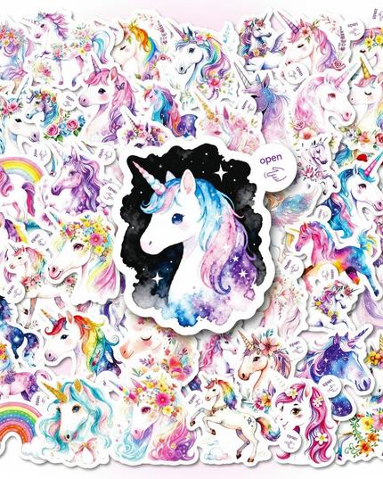 rainbow unicorn stickers - white-bg