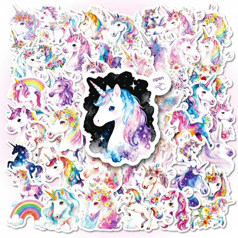 rainbow unicorn stickers - white-bg