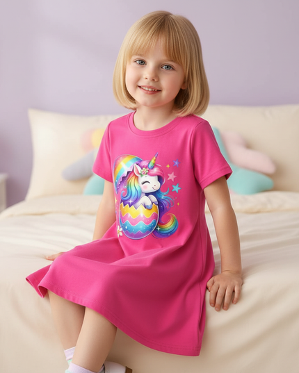 rainbow unicorn t shirt dress - sitting