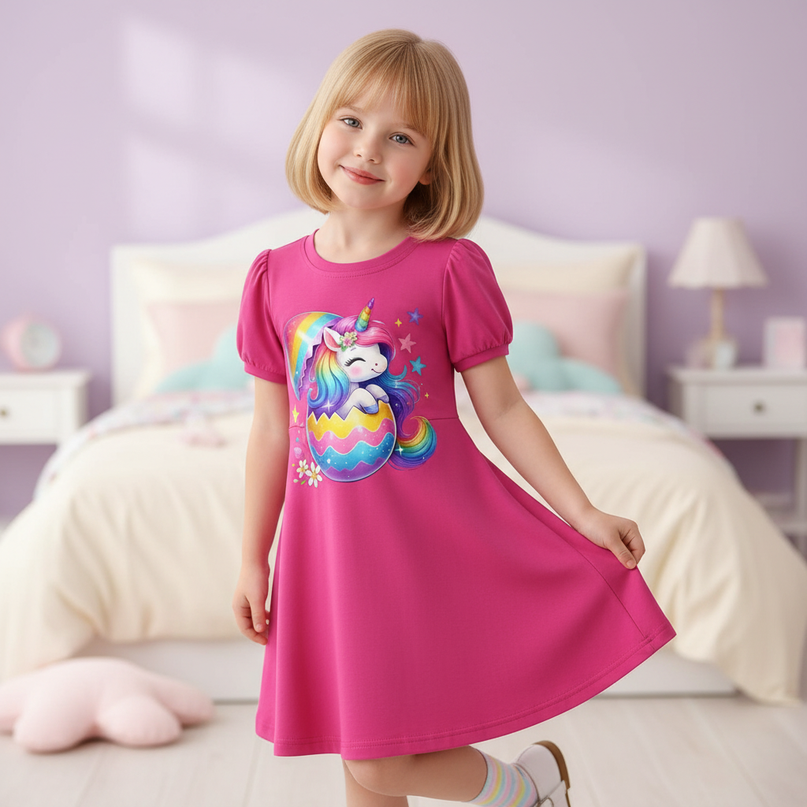 rainbow unicorn t shirt dress - three-quarter