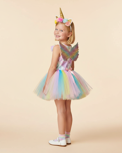 rainbow unicorn tutu dress set girls - back