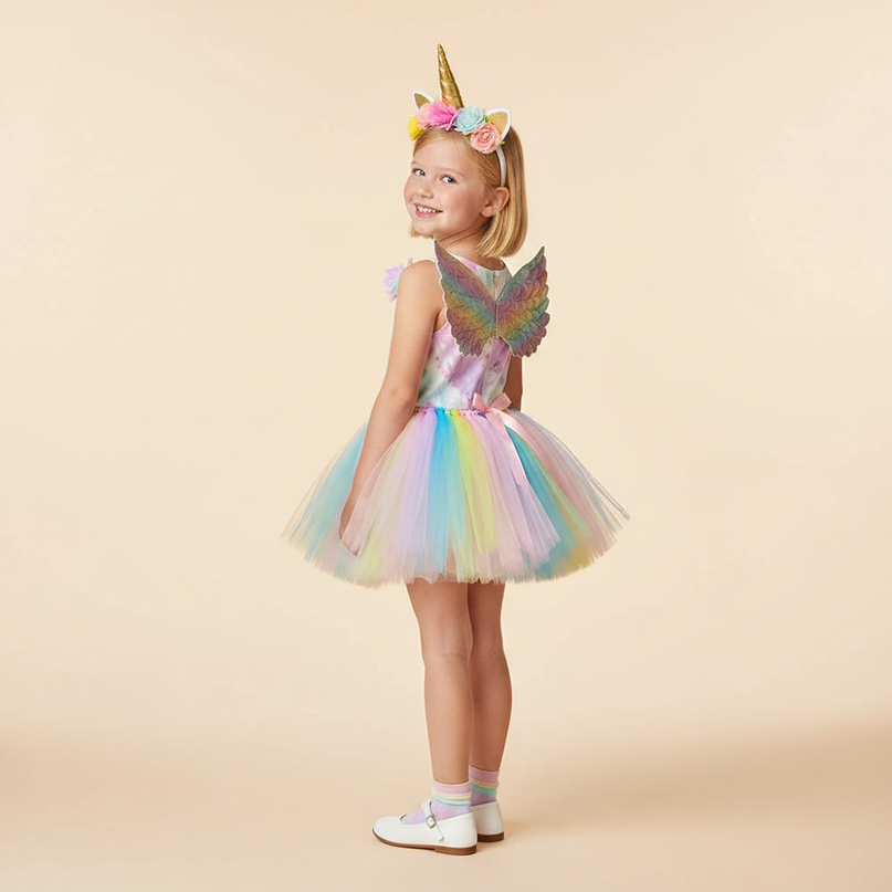 rainbow unicorn tutu dress set girls - back