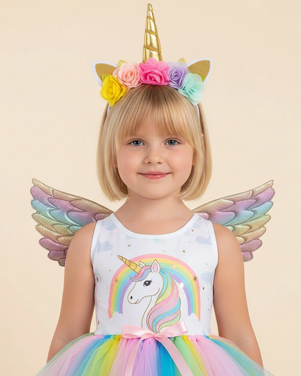 rainbow unicorn tutu dress set girls - detail