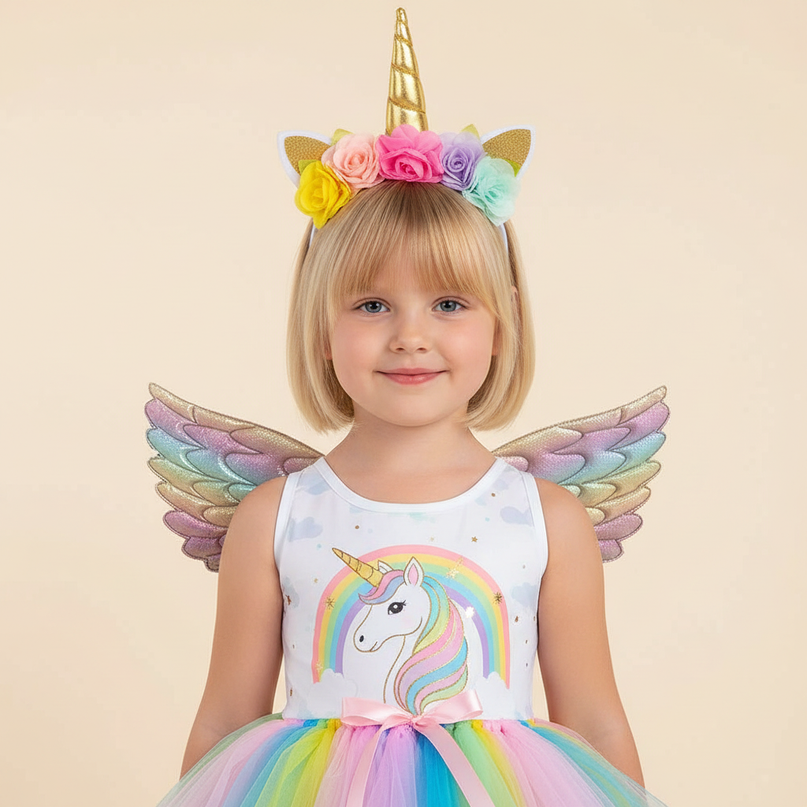 rainbow unicorn tutu dress set girls - detail