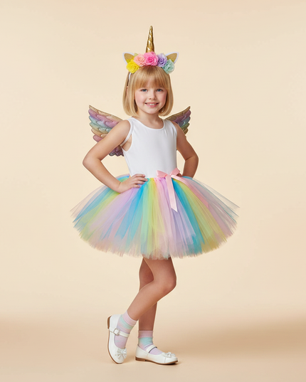 rainbow unicorn tutu dress set girls - front