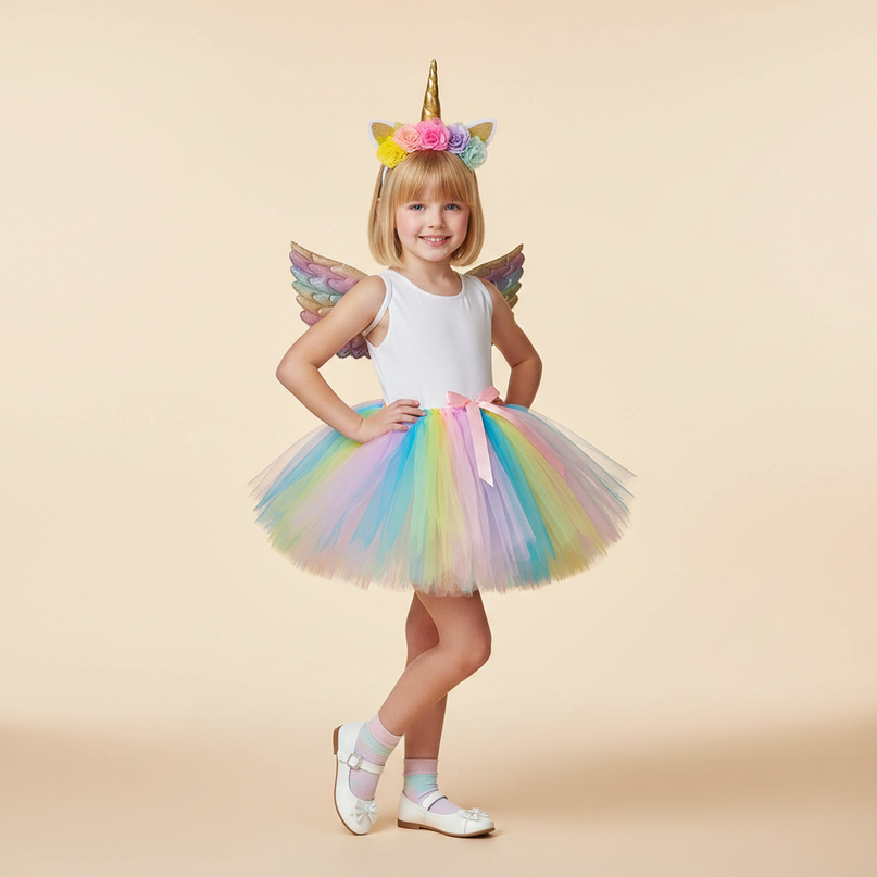 rainbow unicorn tutu dress set girls - front