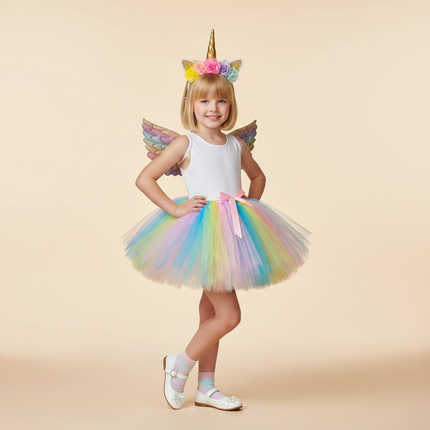 rainbow unicorn tutu dress set girls - front