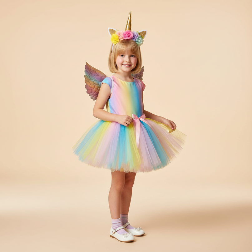 rainbow unicorn tutu dress set girls - three-quarter