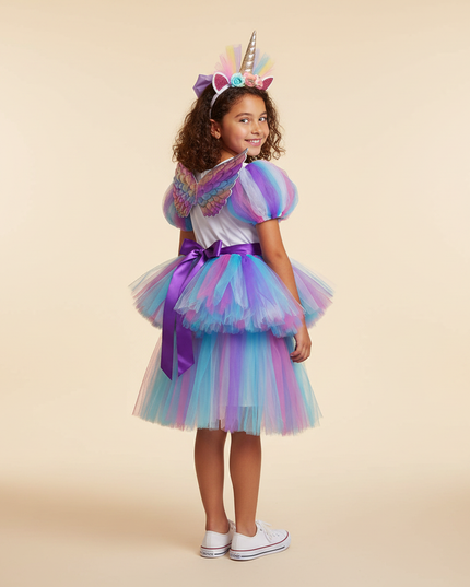 rainbow unicorn tutu dress with wings - back