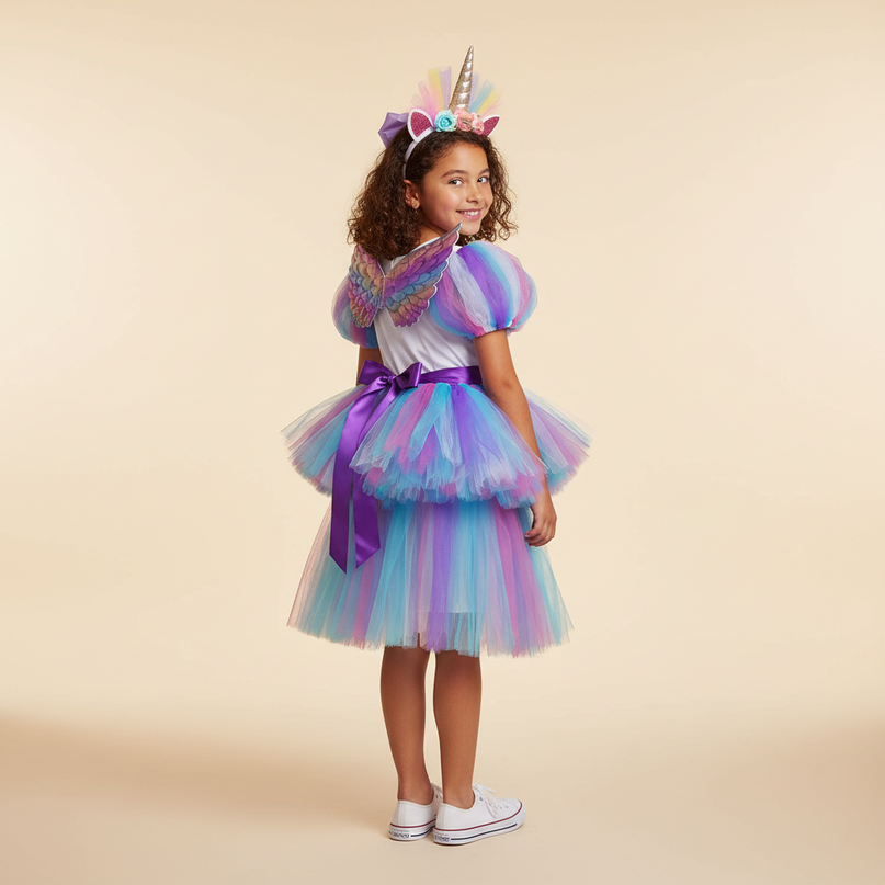 rainbow unicorn tutu dress with wings - back
