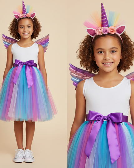 rainbow unicorn tutu dress with wings - detail