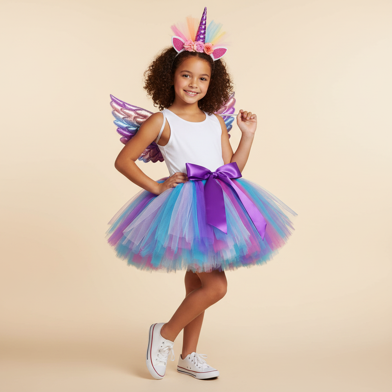 rainbow unicorn tutu dress with wings - front
