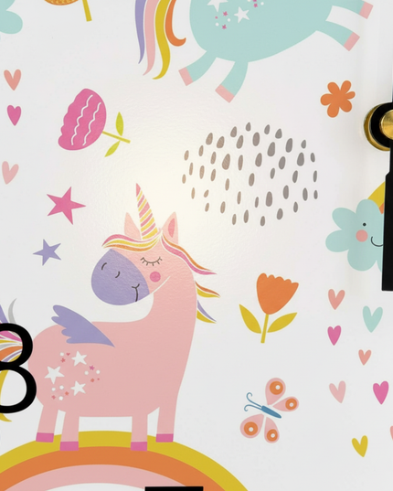 rainbow unicorn wall clock - detail
