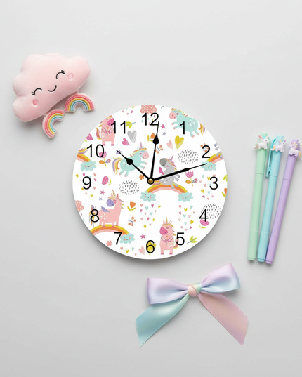 rainbow unicorn wall clock - flat-lay