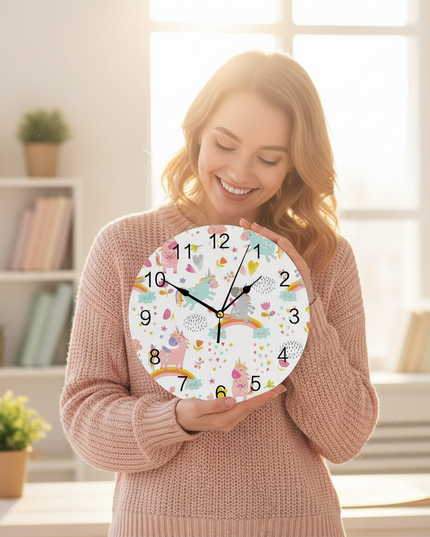 rainbow unicorn wall clock - in-use