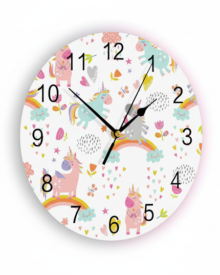 rainbow unicorn wall clock - white-bg