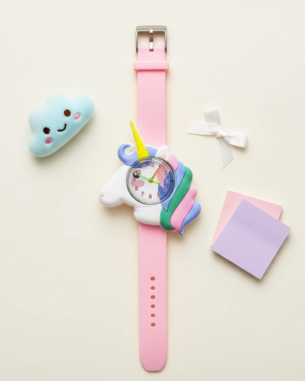 rainbow unicorn watch - flat-lay
