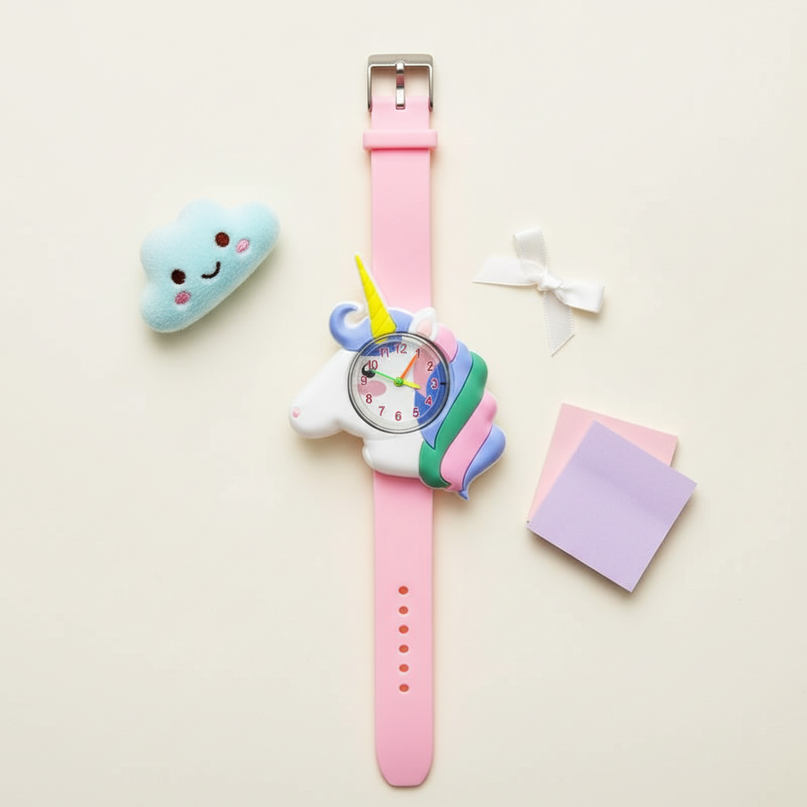 rainbow unicorn watch - flat-lay