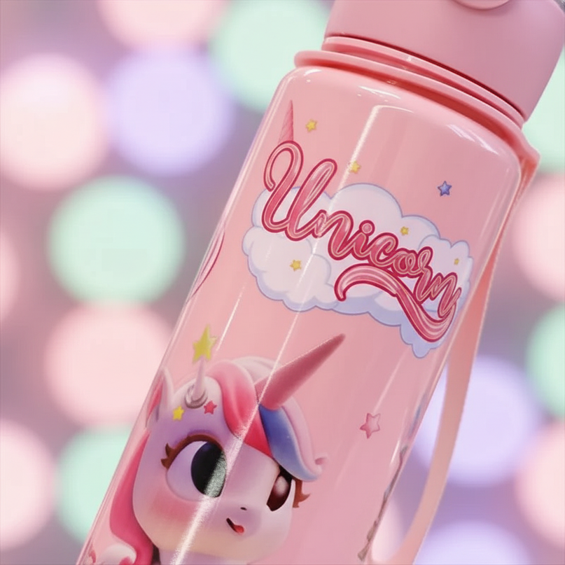 rainbow unicorn water bottle - detail