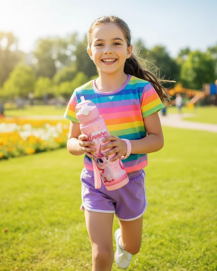 rainbow unicorn water bottle - in-use