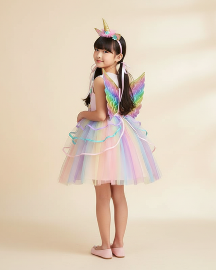 rainbow unicorn wings dress set - back