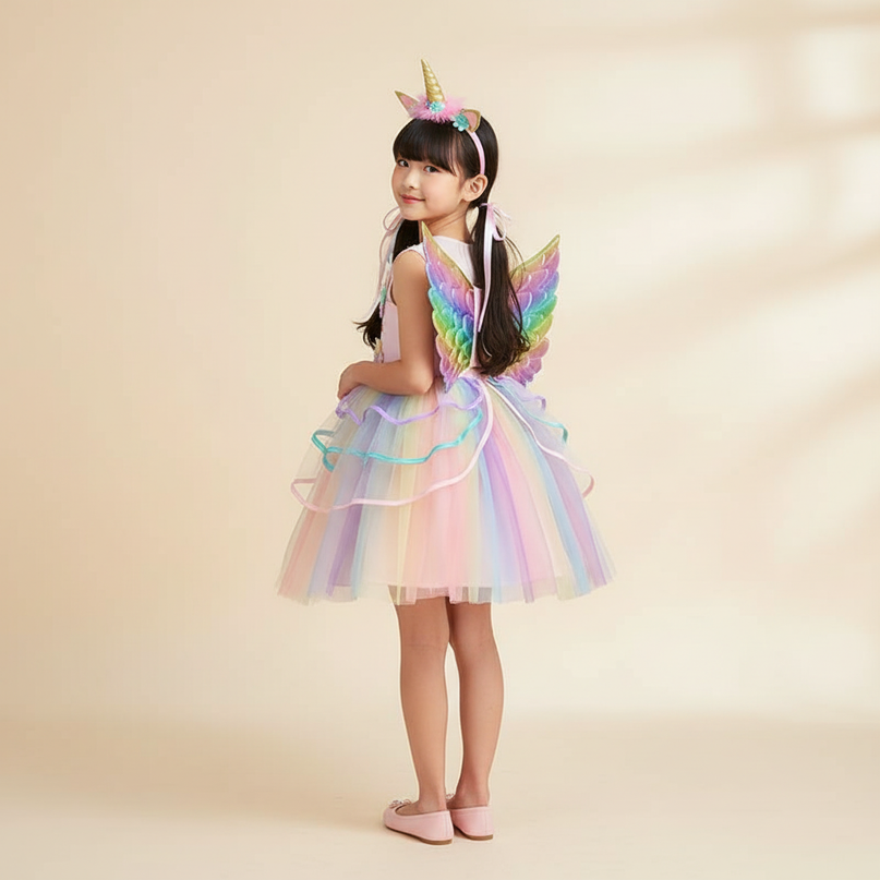 rainbow unicorn wings dress set - back