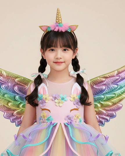 rainbow unicorn wings dress set - detail