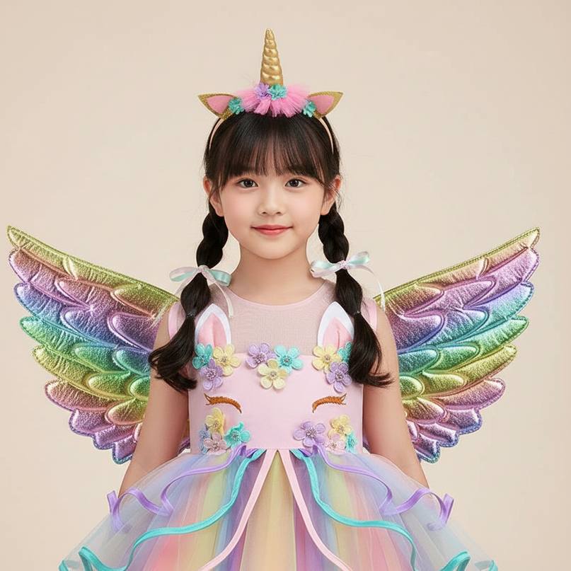 rainbow unicorn wings dress set - detail