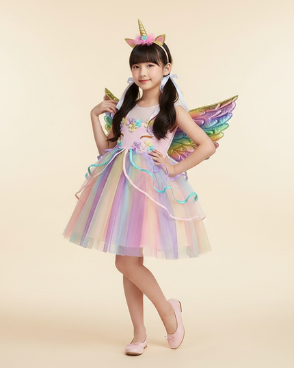 rainbow unicorn wings dress set - front