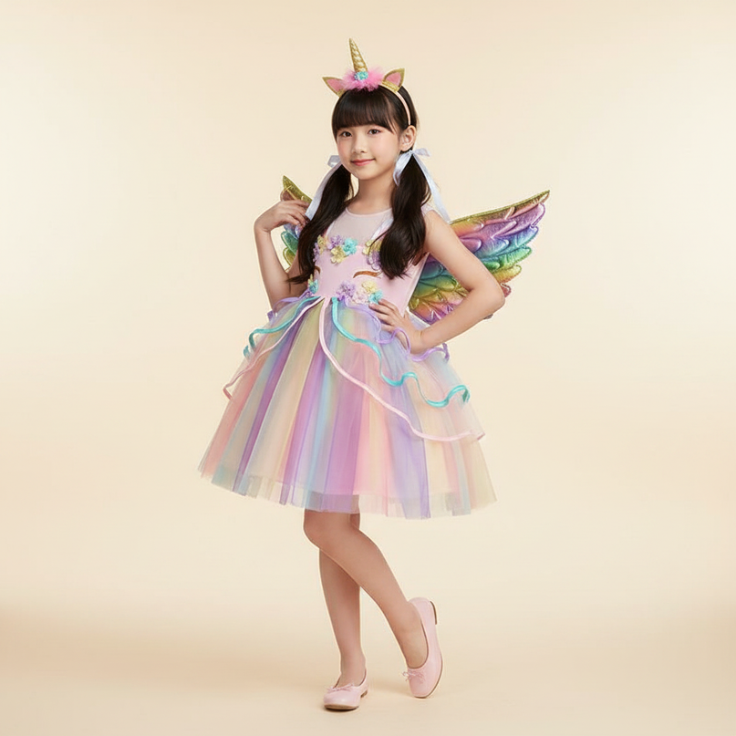 rainbow unicorn wings dress set - front