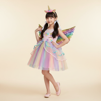 rainbow unicorn wings dress set - front