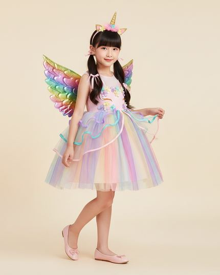 rainbow unicorn wings dress set - three-quarter