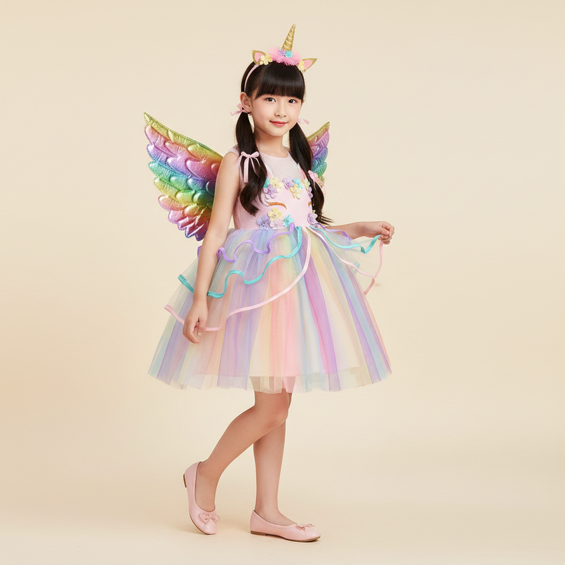 rainbow unicorn wings dress set - three-quarter