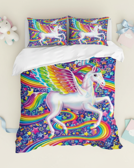 rainbow wing pegasus bedding - flat-lay