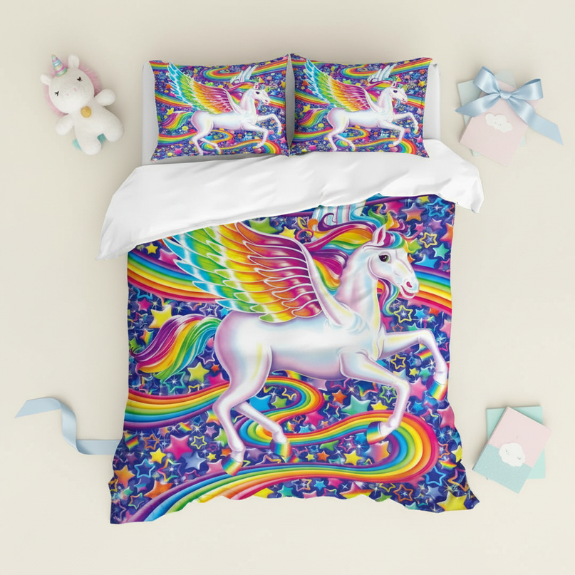 rainbow wing pegasus bedding - flat-lay