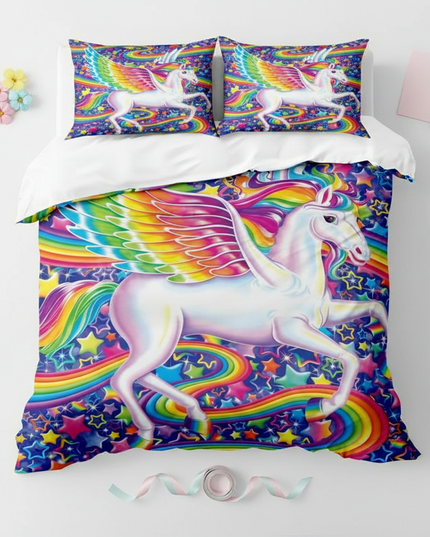 rainbow winged pegasus unicorn bedding - flat-lay