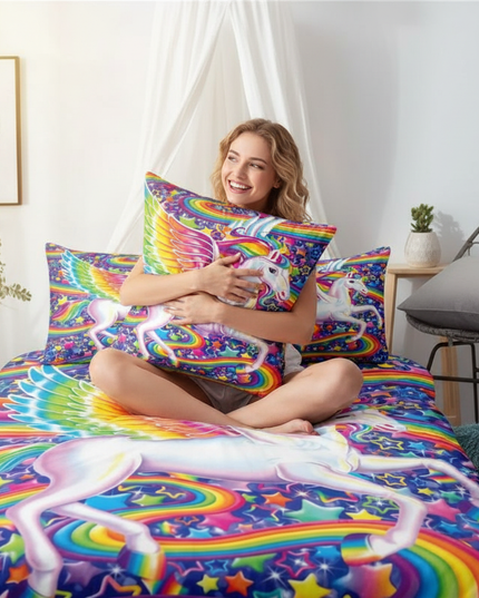 rainbow winged pegasus unicorn bedding - in-use