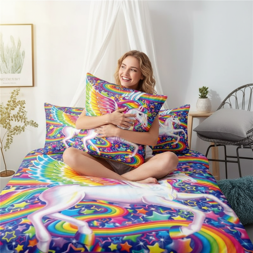rainbow winged pegasus unicorn bedding - in-use