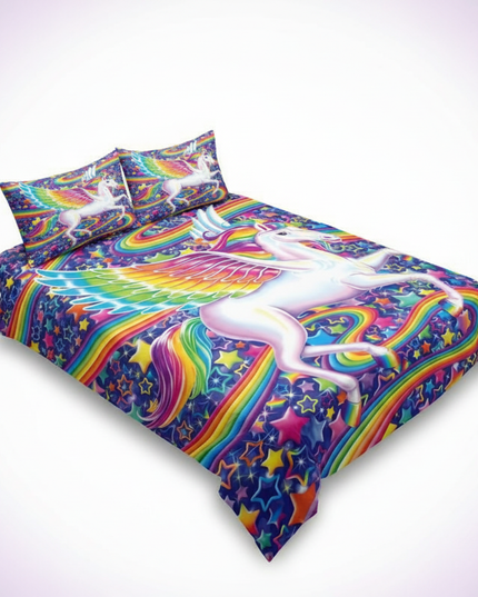 rainbow winged pegasus unicorn bedding - white-bg
