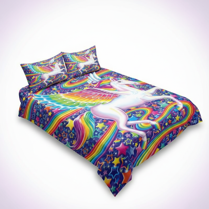 rainbow winged pegasus unicorn bedding - white-bg