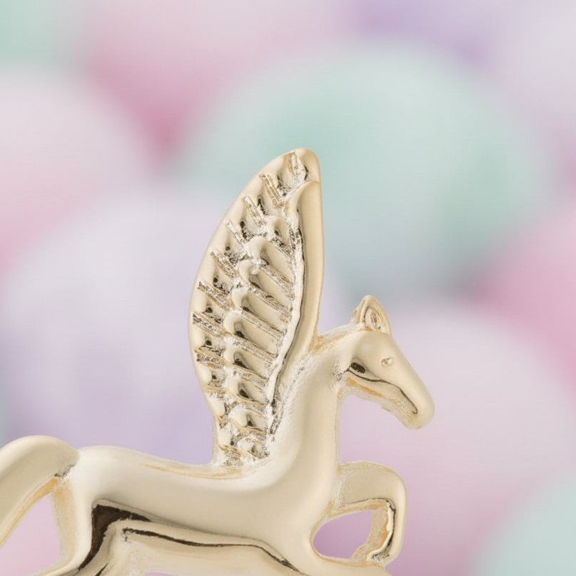 real gold unicorn earrings - detail