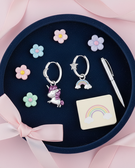 real silver unicorn earrings - flat-lay
