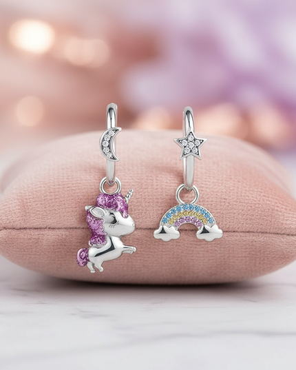 real silver unicorn earrings - lifestyle