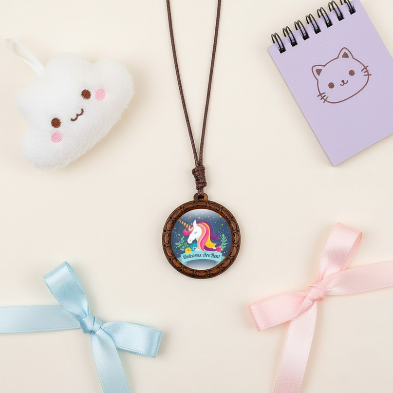 real unicorn necklace - flat-lay